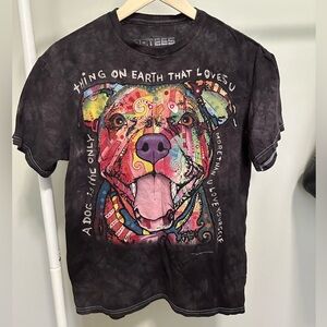 Men’s Black Mineral Washed Abstract Graphic Dog Tee size medium unisex